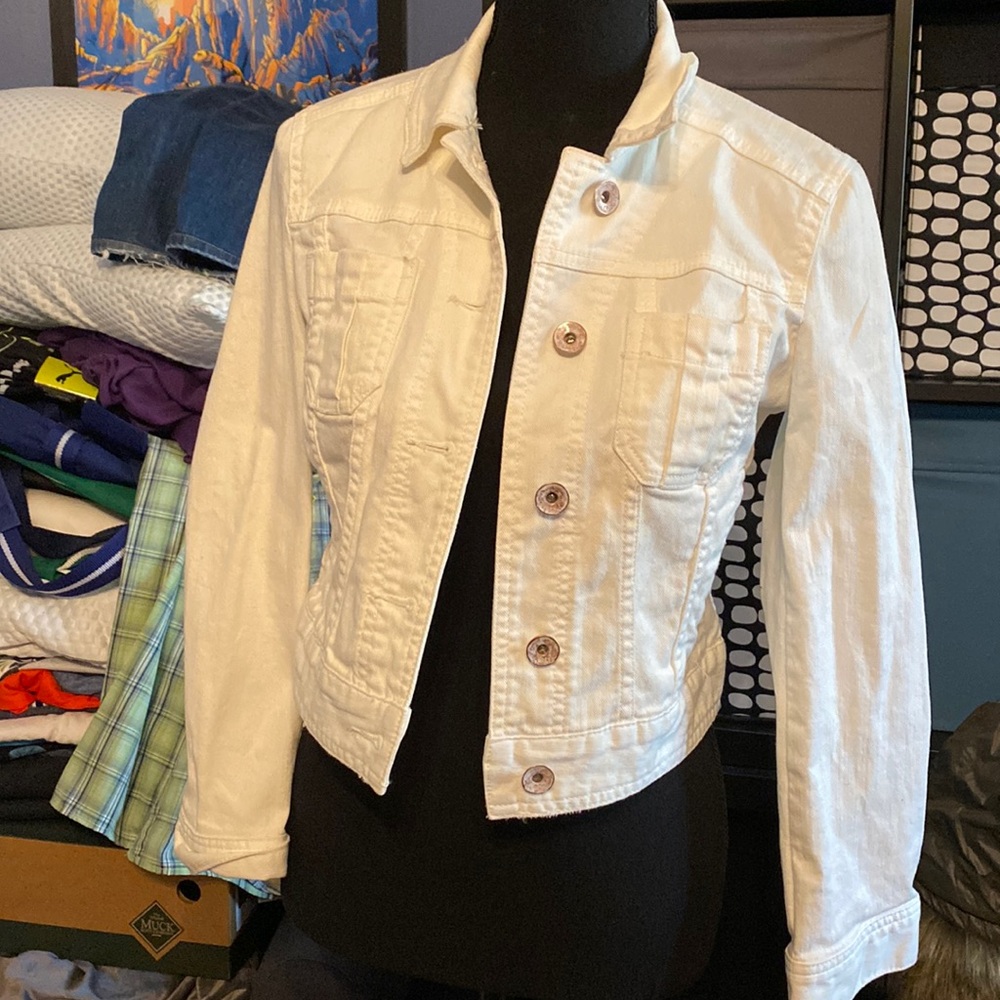 Express XS white denim jacket